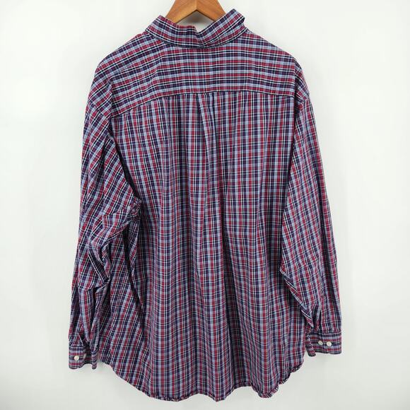 Roundtree & York Men's 2XT Blue Red Plaid Cotton Long Sleeve Button - Picture 2 of 6
